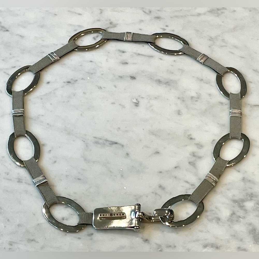 Suzi Roher VTG Silver Link and Ribbon Belt, Hook Buckle, Silver, 36”, GUC